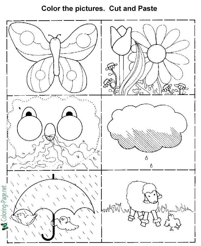 Color, Cut and Paste Kids Activity Worksheets