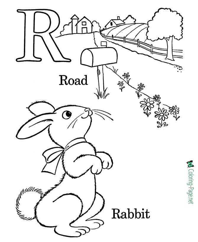 R is for Rabbit - Free Alphabet Coloring Pages