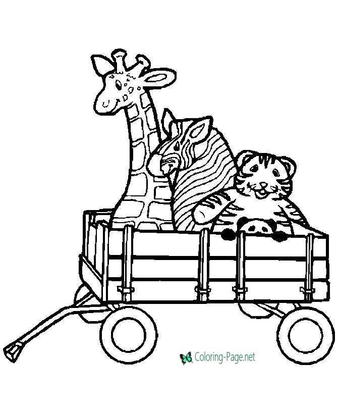 Animals Wagon Coloring Page