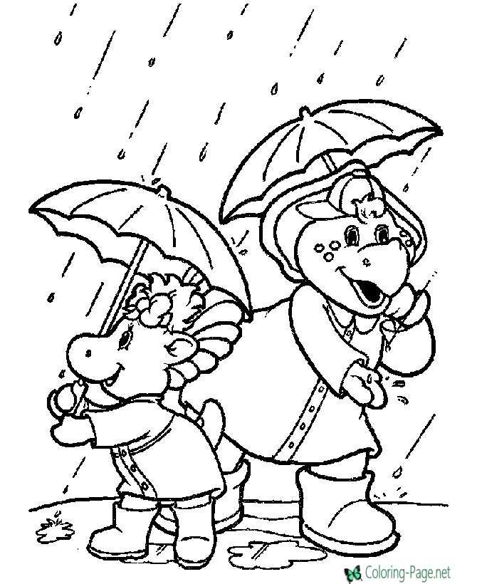 printable barney coloring page - Spring rains