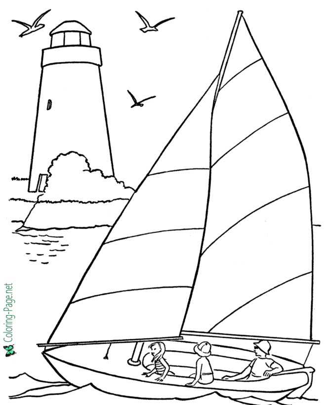 Sailboat and Lighthouse Boat Coloring Pages