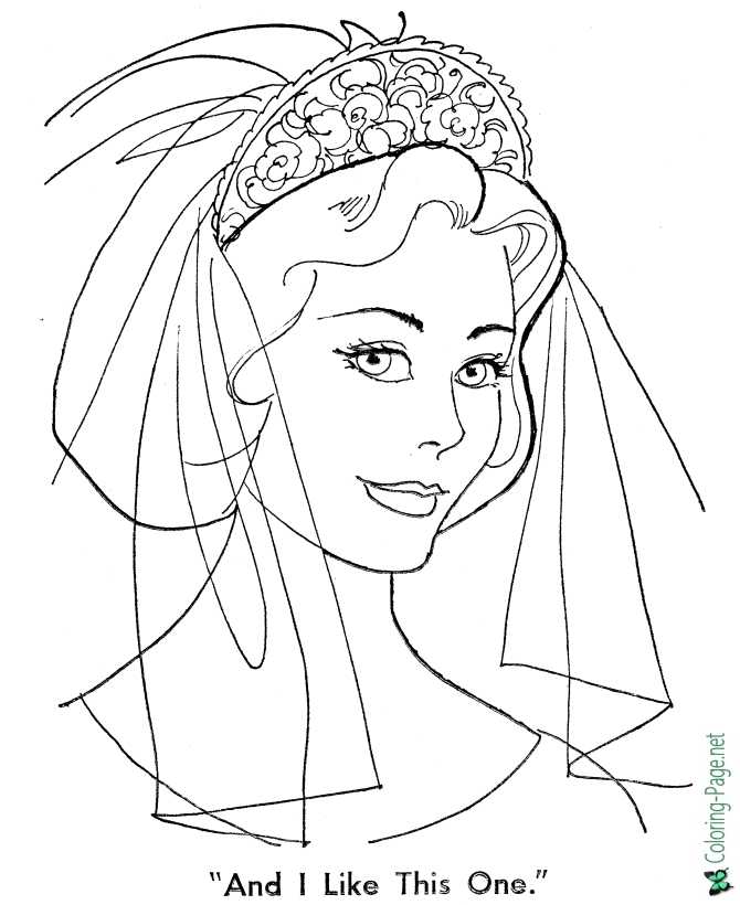 printable wedding veil bride coloring page