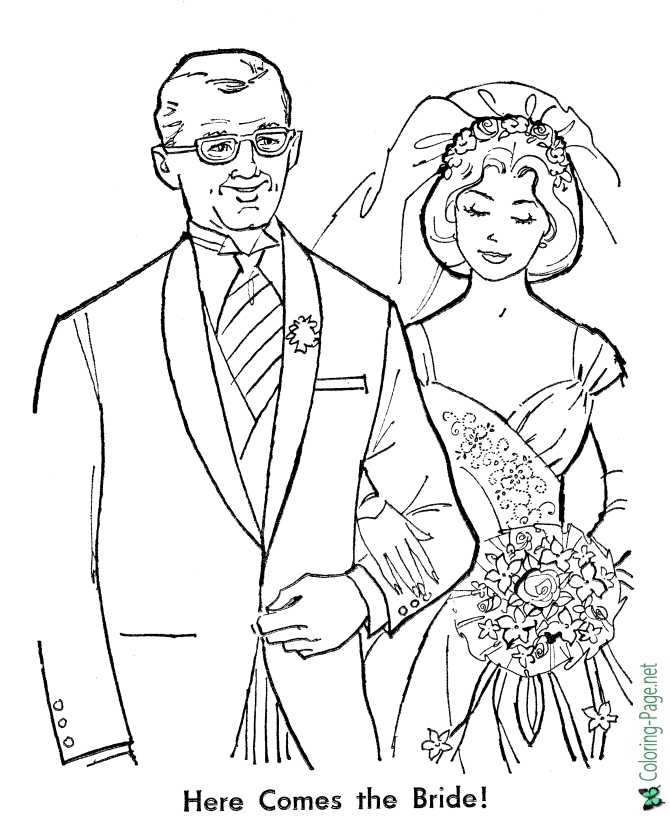 Wedding Coloring Page - Here Comes the Bride