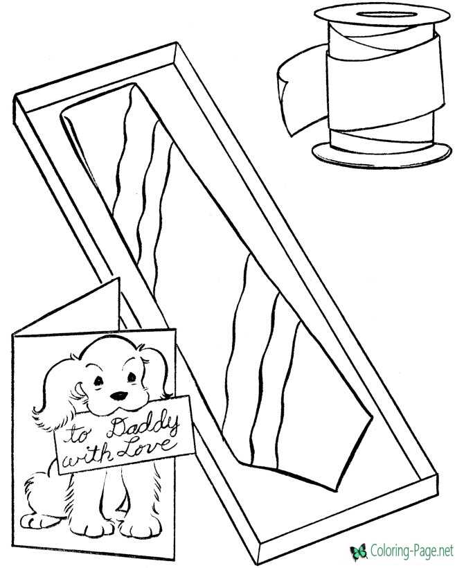 Father´s Day Coloring Pages Tie and Card