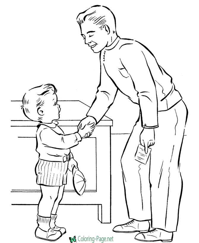 Father´s Day Coloring Page Handshake for Dad