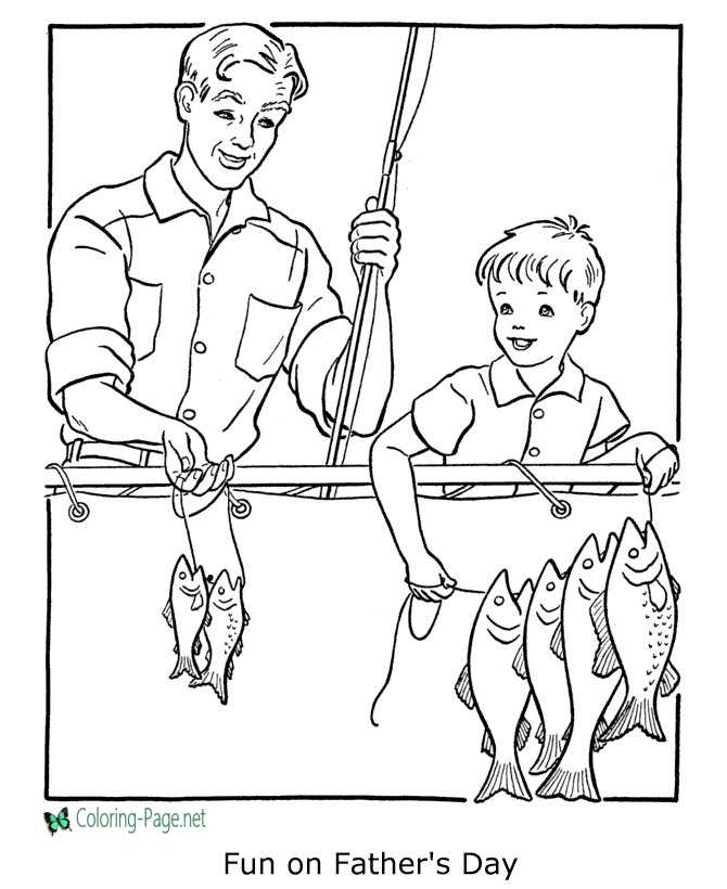 Father´s Day Free Coloring Page Fishing Fun