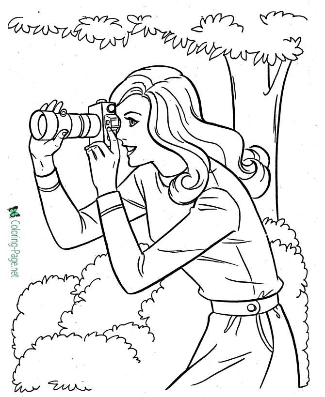 printable photography coloring page for girls