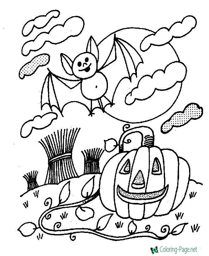 Halloween Coloring Pages Bat Jack O Lantern