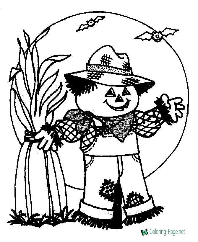 Halloween Coloring Pages Scarecrow Moon