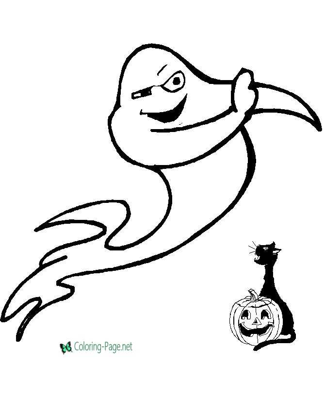 Cat Ghost Pumpkin Halloween Coloring Page