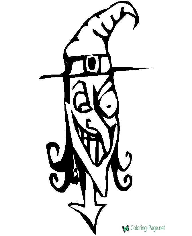 Witch Face Halloween Coloring Page