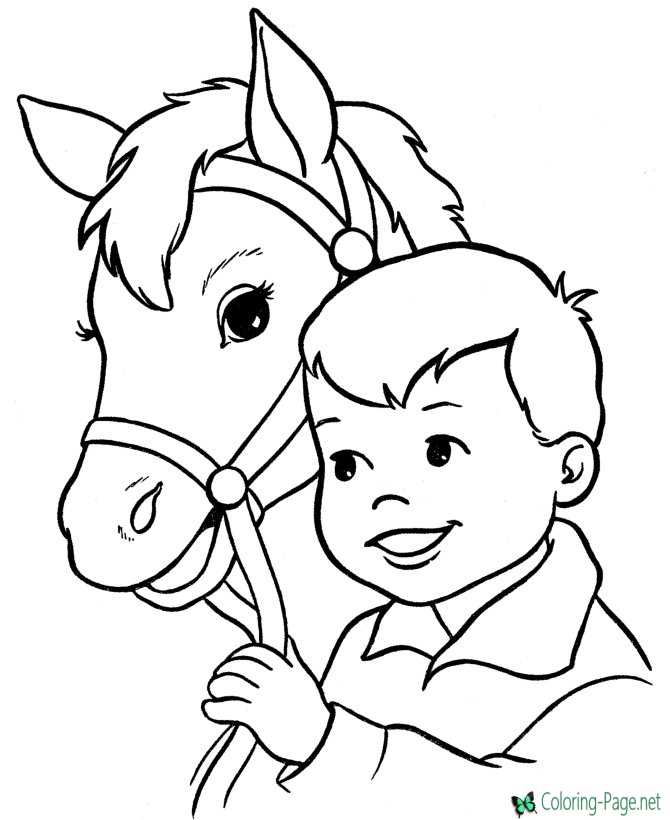 Boy and Horse Coloring Pages