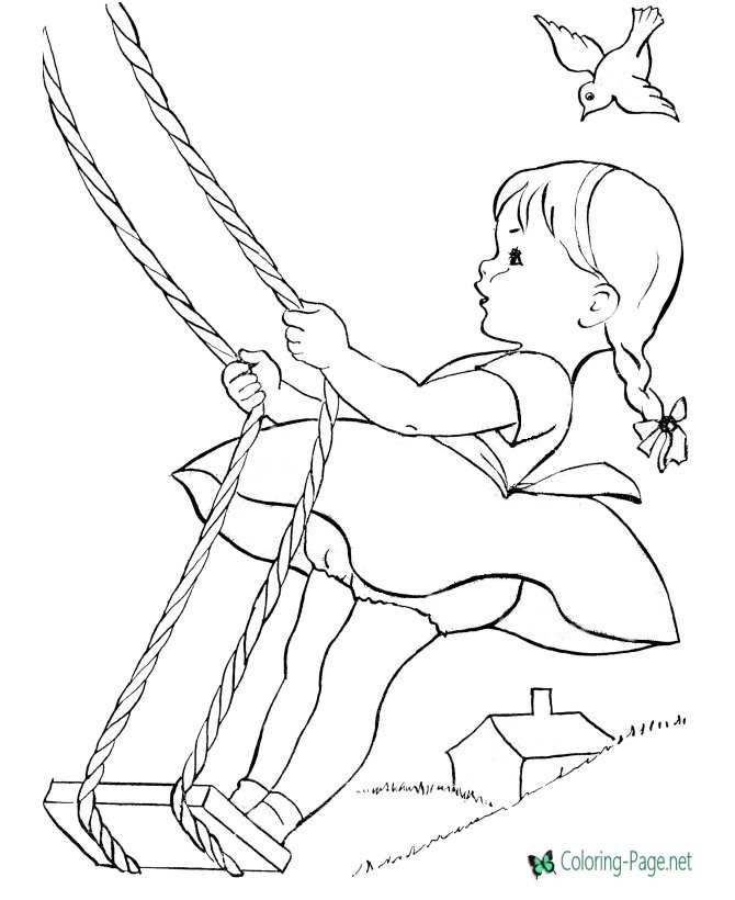 Printable Kids Coloring Pages Girl on Swing