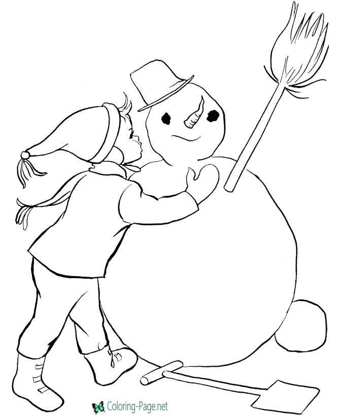 Kids Coloring Pages Girl and Snowman