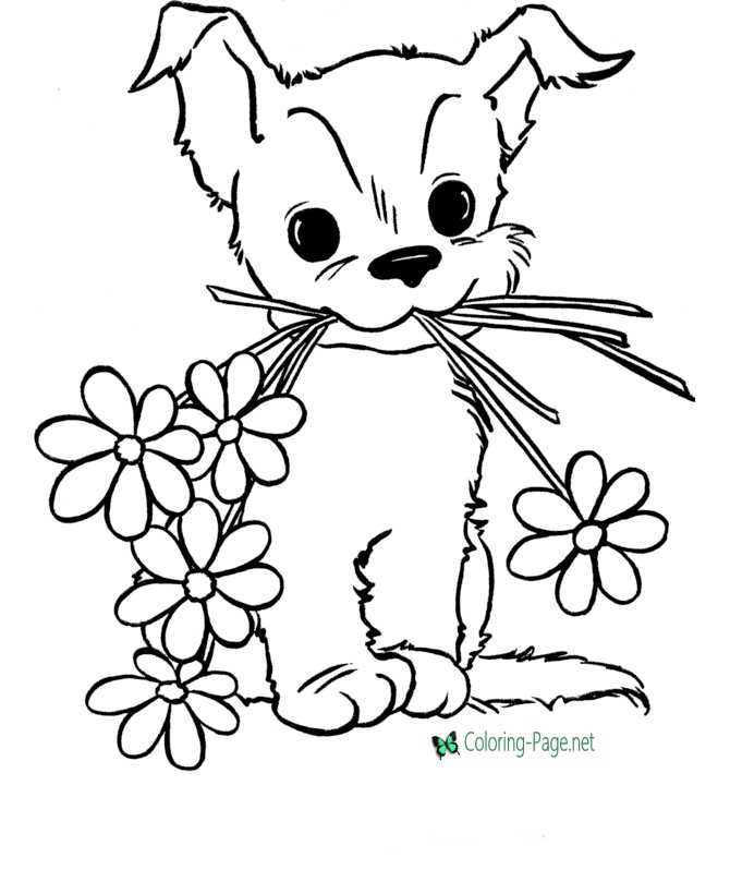 Mother´s Day Coloring Page Puppy Present