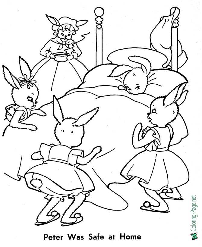 printable Peter Rabbit coloring page - Safe at Home