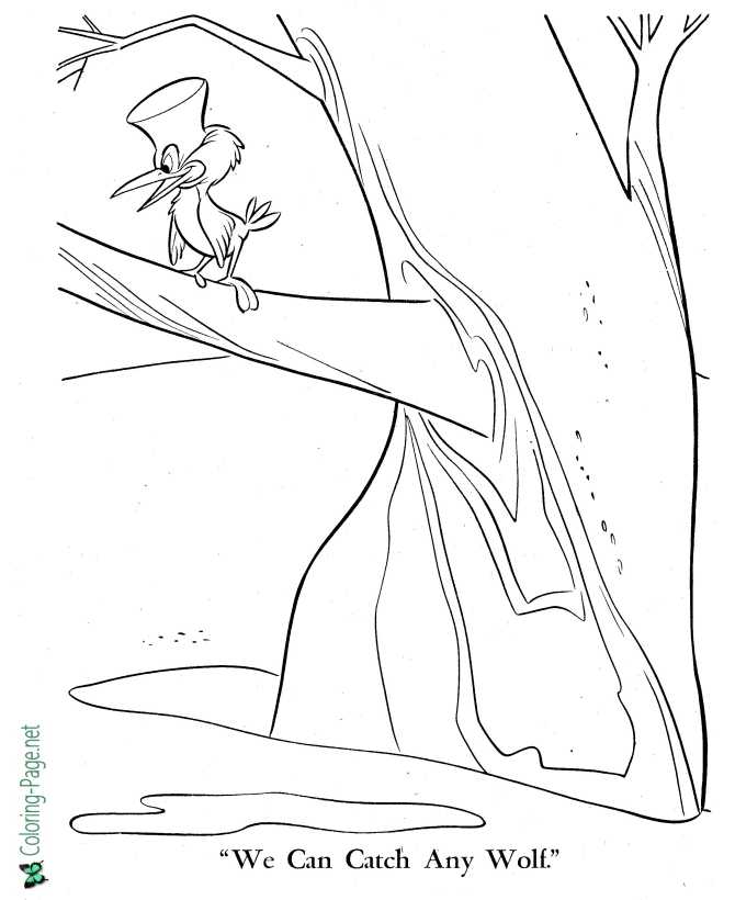 printable Sasha and Peter and the Wolf coloring page fairy tale