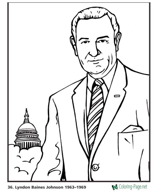 US Presidents Coloring Pages Lyndon Johnson
