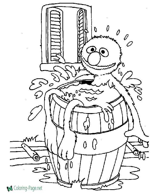 printable Sesame Street coloring page - Bath in a Barrel