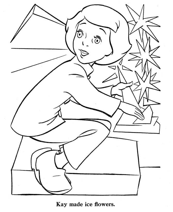 printable Snow Queen coloring page - Kay Makes Ice Flowers