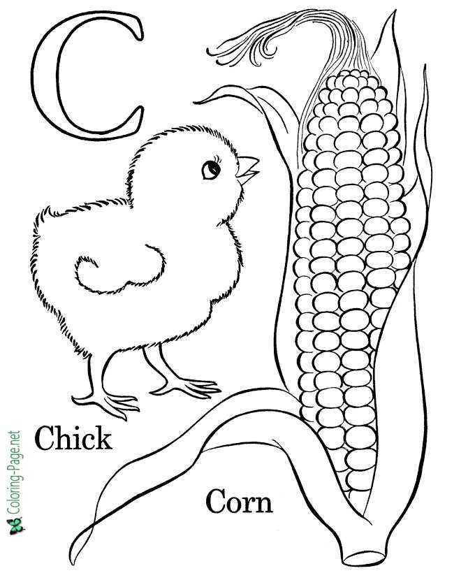 C is for Corn - Alphabet Coloring Pages