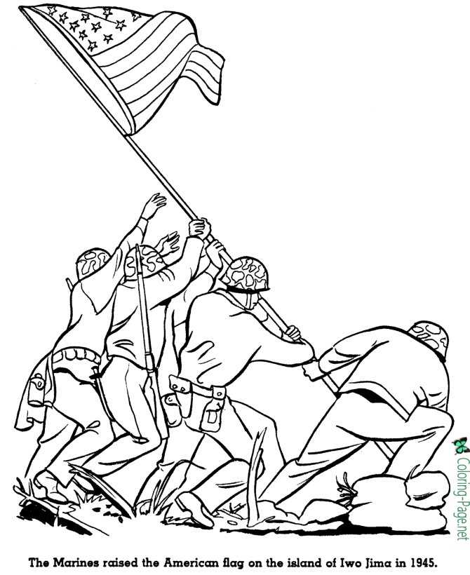 Iwo Jima Picture Flag Coloring Page ❤️ Memorial Day Coloring Pages