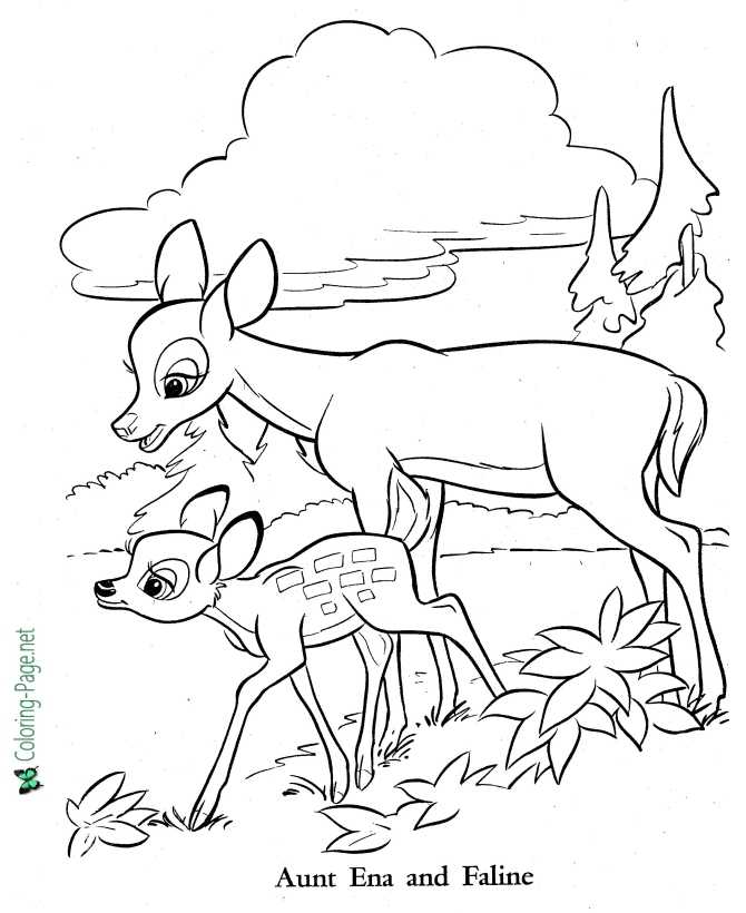 Bambi Coloring Pages - Aunt Ena and Faline