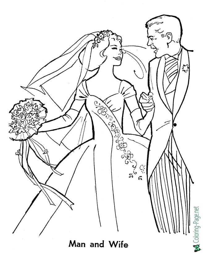 bride and groom wedding coloring pages