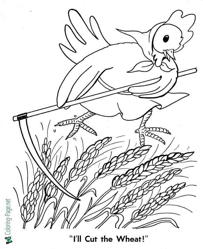 printable Little Red Hen Coloring Page - Cutting the Wheat