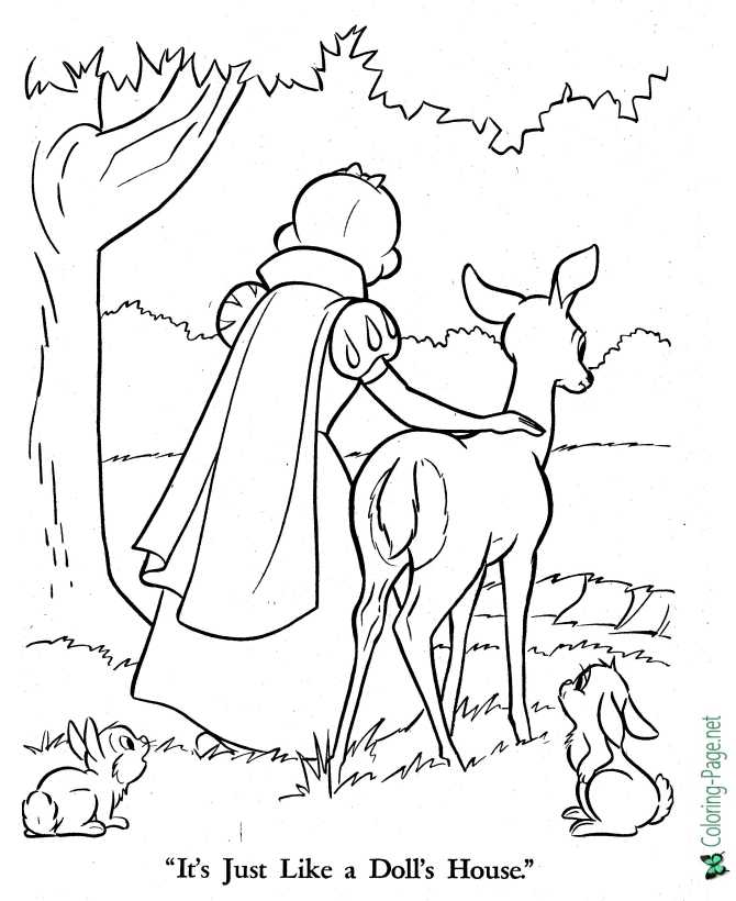 Snow White and Animals Coloring Page - Fairy Tale