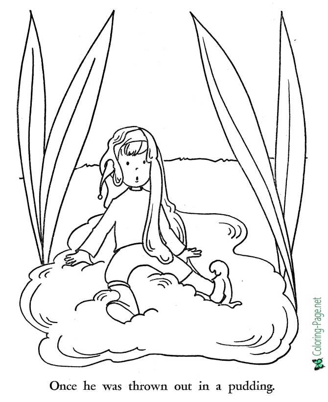 Tom Thumb in Pudding Coloring Page - Fairy Tale
