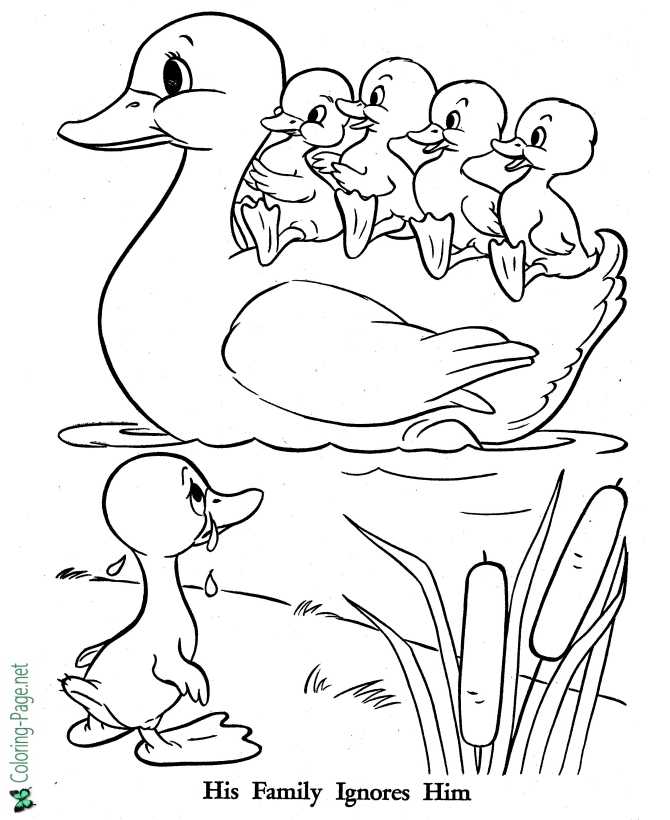 The Ugly Duckling Coloring Page - His Family Ignores Him