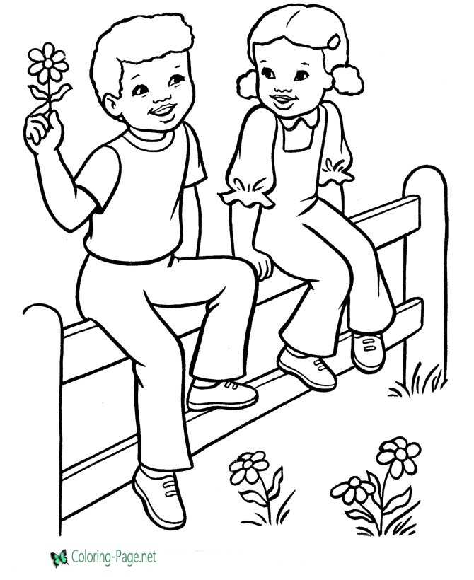 Valentine Flower Coloring Pages Girl and Boy
