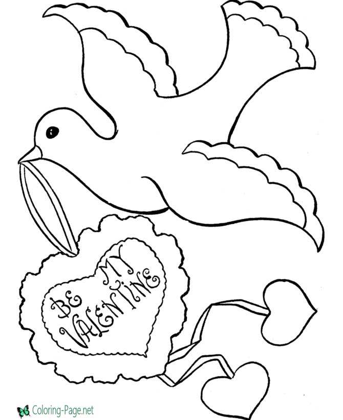 Bird and heart coloring page