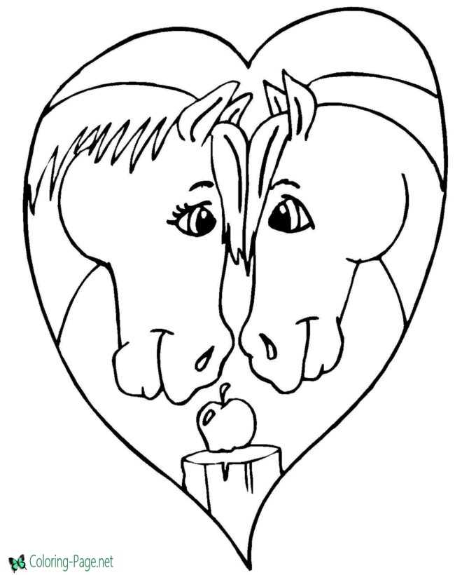 Valentine´s Day Coloring Pages Girls Two Horses