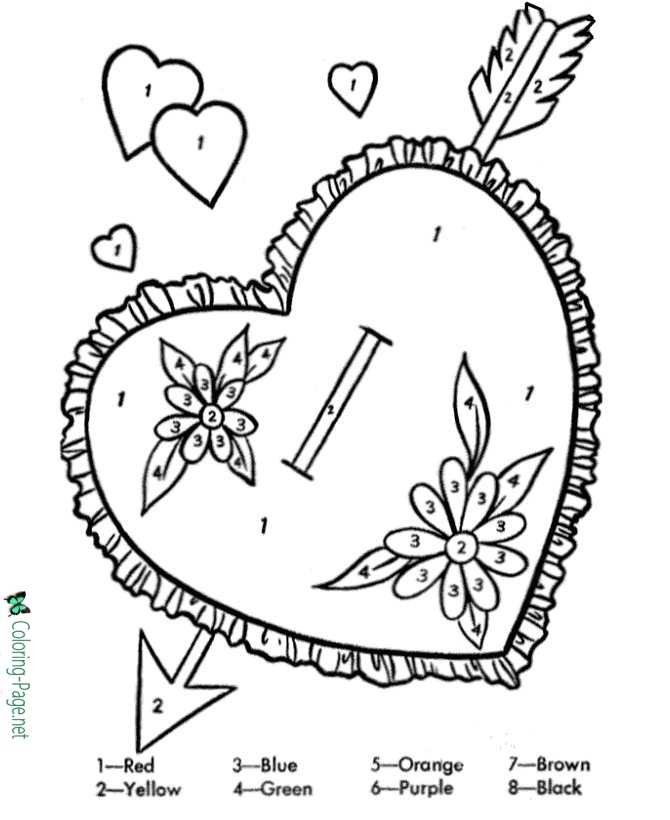 Color by Number Valentine´s Day Coloring Pages