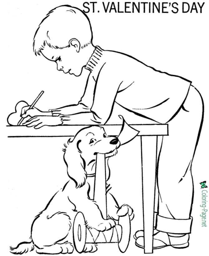 Valentine´s Day Coloring Pages Dog and Boy